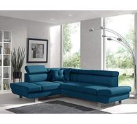 Bestmobilier - Canapé d'angle Convertible - Angle Gauche - Lisbona en Tissu - Canapé Lit - Sofa Bleu Canard 5 Places - Têtières Réglables - Salon