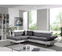 Bestmobilier - Canapé d'angle Convertible - Angle Gauche - Lisbona en Tissu - Canapé Lit - Sofa Gris 5 Places - Têtières Réglables - Salon