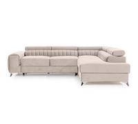 Bestmobilier - Canapé d'angle Convertible avec Coffre - Angle Droit - Talisay en Velours - Canapé Lit - Sofa Beige 5 Places - Salon