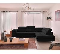 Bestmobilier - Canapé d'angle Convertible avec Coffre - Angle Droit - Zaria en Velours Côtelé - Canapé Lit - Sofa Noir 5 Places - Têtières Réglables - Salon