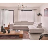 Bestmobilier - Canapé d'angle Convertible avec Coffre - Angle Droit - Zaria en Velours Côtelé - Canapé Lit - Sofa Beige 5 Places - Têtières Réglables - Salon