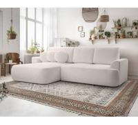 Bestmobilier - Canapé d'angle Convertible avec Coffre - Angle Gauche - Candela en Tissu Bouclette - Canapé Lit - Sofa Beige 4 Places - Salon