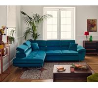 Bestmobilier - Canapé d'angle Convertible avec Coffre - Angle Gauche - Dimas en Velours - Canapé Lit - Sofa Bleu 5 Places - Têtières Réglables - Salon
