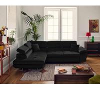 Bestmobilier - Canapé d'angle Convertible avec Coffre - Angle Gauche - Dimas en Velours - Canapé Lit - Sofa Noir 5 Places - Têtières Réglables - Salon