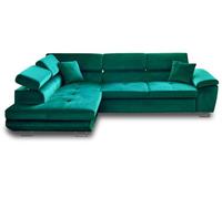 Bestmobilier - Canapé d'angle Convertible avec Coffre - Angle Gauche - Dimas en Velours - Canapé Lit - Sofa Vert 5 Places - Têtières Réglables - Salon