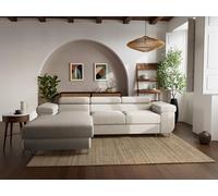 Bestmobilier - Canapé d'angle Convertible avec Coffre - Angle Gauche - Pablo en Velours Côtelé - Canapé Lit - Sofa Beige 6 Places - Têtières Réglables - Salon