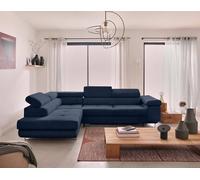 BestMobilier - Canapé d'angle Convertible avec Coffre - Angle Gauche - Zaria en Velours Côtelé - Canapé Lit - Sofa Bleu 5 Places - Têtières Réglables - Salon