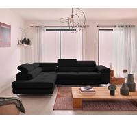 Bestmobilier - Canapé d'angle Convertible avec Coffre - Angle Gauche - Zaria en Velours Côtelé - Canapé Lit - Sofa Noir 5 Places - Têtières Réglables - Salon