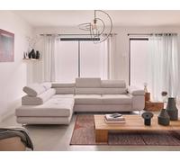 Zaria - canapé d'angle gauche - convertible avec coffre et têtières réglables - 5 places - en velours côtelé - Beige