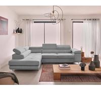 Zaria - canapé d'angle gauche - convertible avec coffre et têtières réglables - 5 places - en velours côtelé - Gris clair