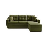 Bestmobilier - Canapé d'angle Convertible avec Coffre Réversible Astoria en Velours - Canapé Lit - Sofa Vert Olive 4 Places - Angle Droit - ou Gauche - Salon