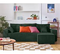 Bestmobilier - Canapé d'angle Convertible avec Coffre Réversible Cezanne en Velours Côtelé - Canapé Lit - Sofa Vert 4 Places - Angle Droit - ou Gauche - Salon