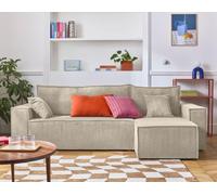 Best Mobilier - Canapé d'angle Convertible avec Coffre Réversible Cezanne en Velours Côtelé - Canapé Lit - Sofa Beige 4 Places - Angle Droit - ou Gauche - Salon