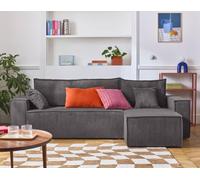 Bestmobilier - Canapé d'angle Convertible avec Coffre Réversible Cezanne en Velours Côtelé - Canapé Lit - Sofa Gris Foncé 4 Places - Angle Droit - ou Gauche - Salon