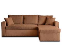 Bestmobilier Canapé d'angle Convertible avec Coffre Réversible Cyrus Canapé Velours cotelé - Canapé Lit - Sofa Terracotta 4 Places - Angle Droit - ou Gauche - Salon