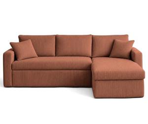 Bestmobilier Canapé d'angle Convertible avec Coffre Réversible Cyrus Canapé Velours cotelé - Canapé Lit - Sofa Terracotta 4 Places - Angle Droit - ou Gauche - Salon