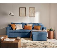 Bestmobilier - Canapé d'angle Convertible avec Coffre Réversible Cyrus en Velours Côtelé - Canapé Lit - Sofa Bleu 4 Places - Angle Droit - ou Gauche - Salon