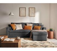 Bestmobilier - Canapé d'angle Convertible avec Coffre Réversible Cyrus en Velours Côtelé - Canapé Lit - Sofa Gris Foncé 4 Places - Angle Droit - ou Gauche - Salon