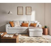 Bestmobilier - Canapé d'angle Convertible avec Coffre Réversible Cyrus en Velours Côtelé - Canapé Lit - Sofa Gris Clair 4 Places - Angle Droit - ou Gauche - Salon