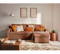 Bestmobilier - Canapé d'angle Convertible avec Coffre Réversible Cyrus en Velours Côtelé - Canapé Lit - Sofa Terracotta 4 Places - Angle Droit - ou Gauche - Salon