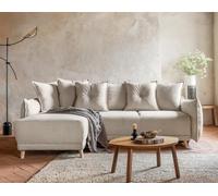 Bestmobilier - Canapé d'angle Convertible avec Coffre Réversible Lena en Velours Côtelé - Canapé Lit - Sofa Beige 4 Places - Angle Droit - ou Gauche - Salon