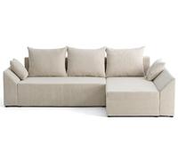 Bestmobilier - Canapé d'angle Convertible avec Coffre Réversible Mike en Velours Côtelé - Canapé Lit - Sofa Beige 4 Places - Angle Droit - ou Gauche - Salon