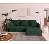 BestMobilier - Canapé d'angle Convertible avec Coffre Réversible Petra en Velours - Canapé Lit - Sofa Vert 4 Places - Angle Droit - ou Gauche - Salon