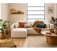 Bestmobilier - Canapé d'angle Convertible avec Coffre Réversible Topaze en Tissu Bouclette - Canapé Lit - Sofa Beige 4 Places - Angle Droit - ou Gauche - Salon