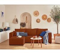 Bestmobilier - Canapé d'angle Convertible avec Coffre Réversible Topaze en Velours Côtelé - Canapé Lit - Sofa Terracotta 4 Places - Angle Droit - ou Gauche - Salon