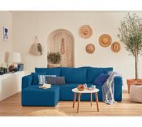 Bestmobilier - Canapé d'angle Convertible avec Coffre Réversible Topaze en Velours Côtelé - Canapé Lit - Sofa Bleu Ardoise 4 Places - Angle Droit - ou Gauche - Salon