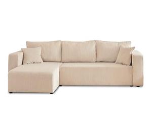 Bestmobilier - Canapé d'angle Convertible avec Coffre Réversible Topaze en Velours Côtelé - Canapé Lit - Sofa Beige 4 Places - Angle Droit - ou Gauche - Salon