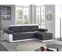 BestMobilier MILAN canapé d'angle réversible convertible 4 places - Simili/Tissu Blanc / Gris
