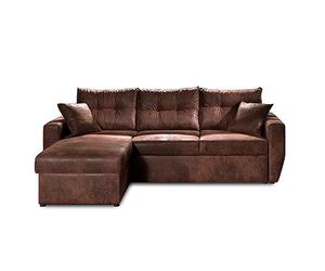 Bestmobilier - Canapé d'angle Convertible Réversible Astoria en Microfibre - Canapé Lit - Sofa Marron 4 Places - Angle Droit - ou Gauche - Salon Industriel/Vintage/Rétro