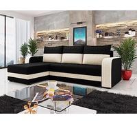 Harvey - canapé d'angle réversible - convertible - avec coffre - en tissu - 4 places - style contemporain - Noir / Beige