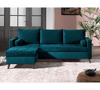 POLAR - Canapé d'angle réversible convertible - en velours au design scandinave - 4 places Couleur - Bleu canard - Bleu canard