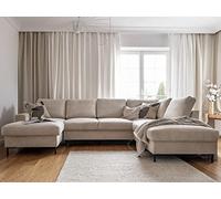 Bestmobilier - Canapé Panoramique d'angle Convertible avec Coffre - Angle Droit - Lilly en Velours Côtelé - Canapé Lit - Grand Sofa XXL Beige 7 Places - Salon
