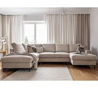 Bestmobilier - Canapé Panoramique d'angle Convertible avec Coffre - Angle Gauche - Lilly en Velours Côtelé - Canapé Lit - Grand Sofa XXL Beige 7 Places - Salon