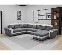 BestMobilier HENRY canapé panoramique 7 places - Angle réversible - Simili/Tissu Gris / Blanc