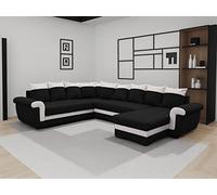 Bestmobilier - Canapé Panoramique d'angle Convertible avec Coffre Réversible Henry en Tissu - Canapé Lit - Grand Sofa XXL Noir/Blanc 7 Places - Angle Droit - ou Gauche - Salon