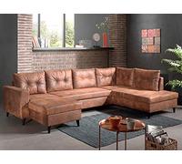 Bestmobilier - Canapé Panoramique en U Convertible - Angle Droit - Nordic en Microfibre - Canapé Lit - Grand Sofa XXL Marron 7 Places - Salon Industriel/Vintage/Rétro