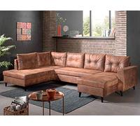 NORDIC - Canapé panoramique en U - 7 places - Convertible - Industriel vintage - Angle Gauche - Marron