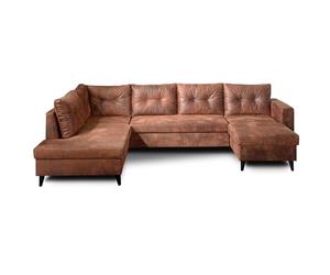 Bestmobilier - Canapé Panoramique en U Convertible - Angle Gauche - Nordic en Microfibre - Canapé Lit - Grand Sofa XXL Marron 7 Places - Salon Industriel/Vintage/Rétro