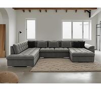 BestMobilier CHUCK canapé panoramique 7 places - Angle gauche - Simili/tissu et velours Gris