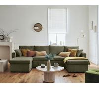 Bestmobilier - Canapé Panoramique en U Convertible avec Coffre Cyrus en Velours Côtelé - Canapé Lit - Grand Sofa XXL Vert 7 Places - Salon