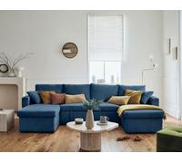 Bestmobilier - Canapé Panoramique en U Convertible avec Coffre Cyrus en Velours Côtelé - Canapé Lit - Grand Sofa XXL Bleu 7 Places - Salon