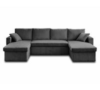 Bestmobilier - Canapé Panoramique en U Convertible avec Coffre Cyrus en Velours Côtelé - Canapé Lit - Grand Sofa XXL Gris Foncé 7 Places - Salon