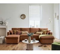 Bestmobilier - Canapé Panoramique en U Convertible avec Coffre Cyrus en Velours Côtelé - Canapé Lit - Grand Sofa XXL Terracotta 7 Places - Salon
