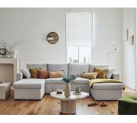 Bestmobilier - Canapé Panoramique en U Convertible avec Coffre Cyrus en Velours Côtelé - Canapé Lit - Grand Sofa XXL Gris Clair 7 Places - Salon