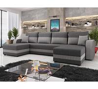 Bestmobilier - Canapé Panoramique en U Convertible avec Coffre Harvey en Tissu - Canapé Lit - Grand Sofa XXL Gris 7 Places - Salon