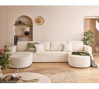 Miro - canapé panoramique en U 7 places - convertible avec coffre - en velours texturé - Beige